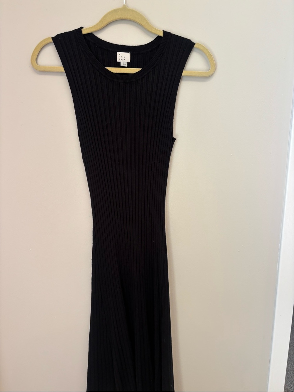 A New Day Black Ribbed Sleeveless Midi Dress — Size L